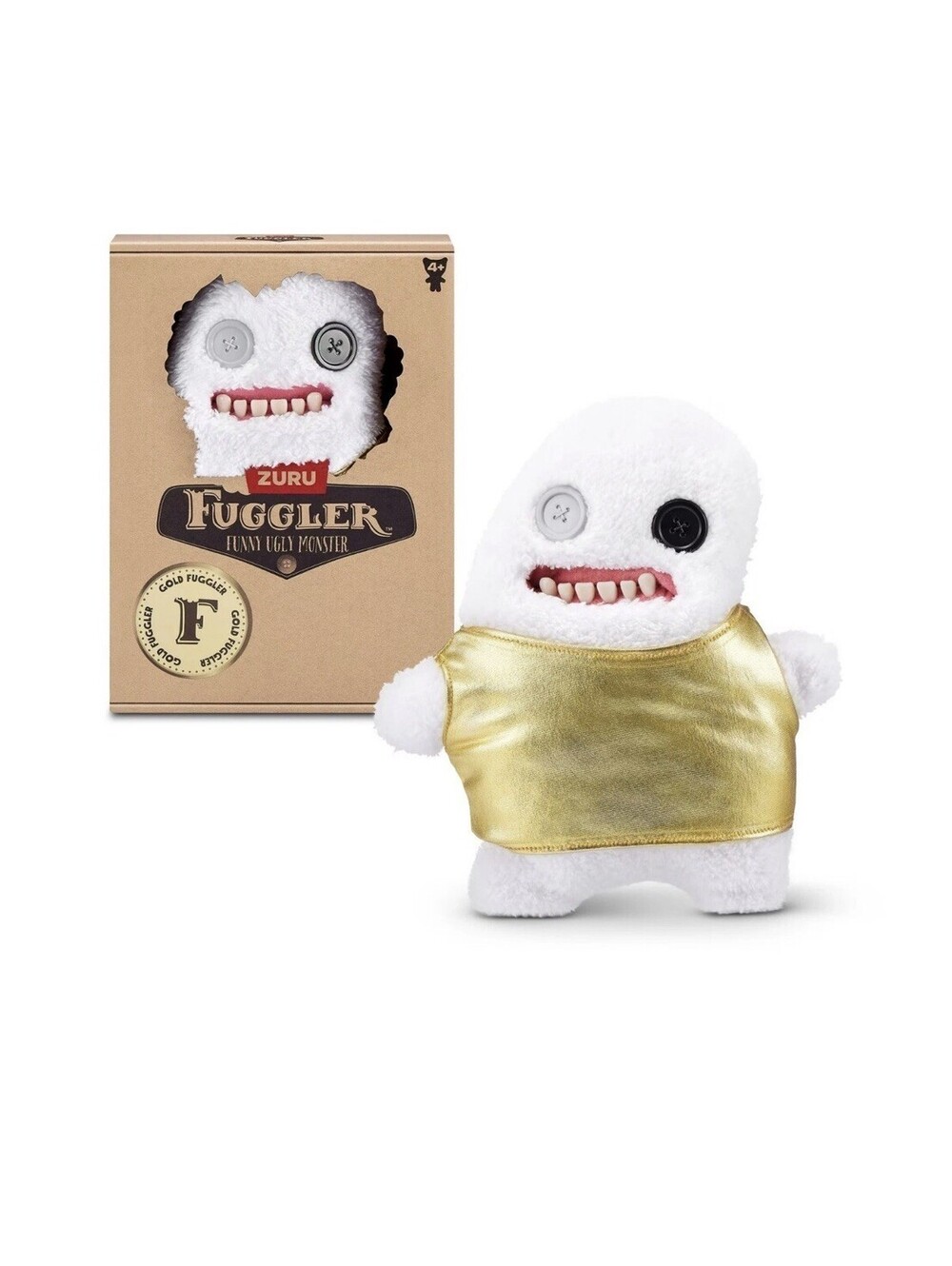 Zuru Fuggler Gold Fuggs Splodge White Funny Ugly Monster Plush Toy 9 Inch